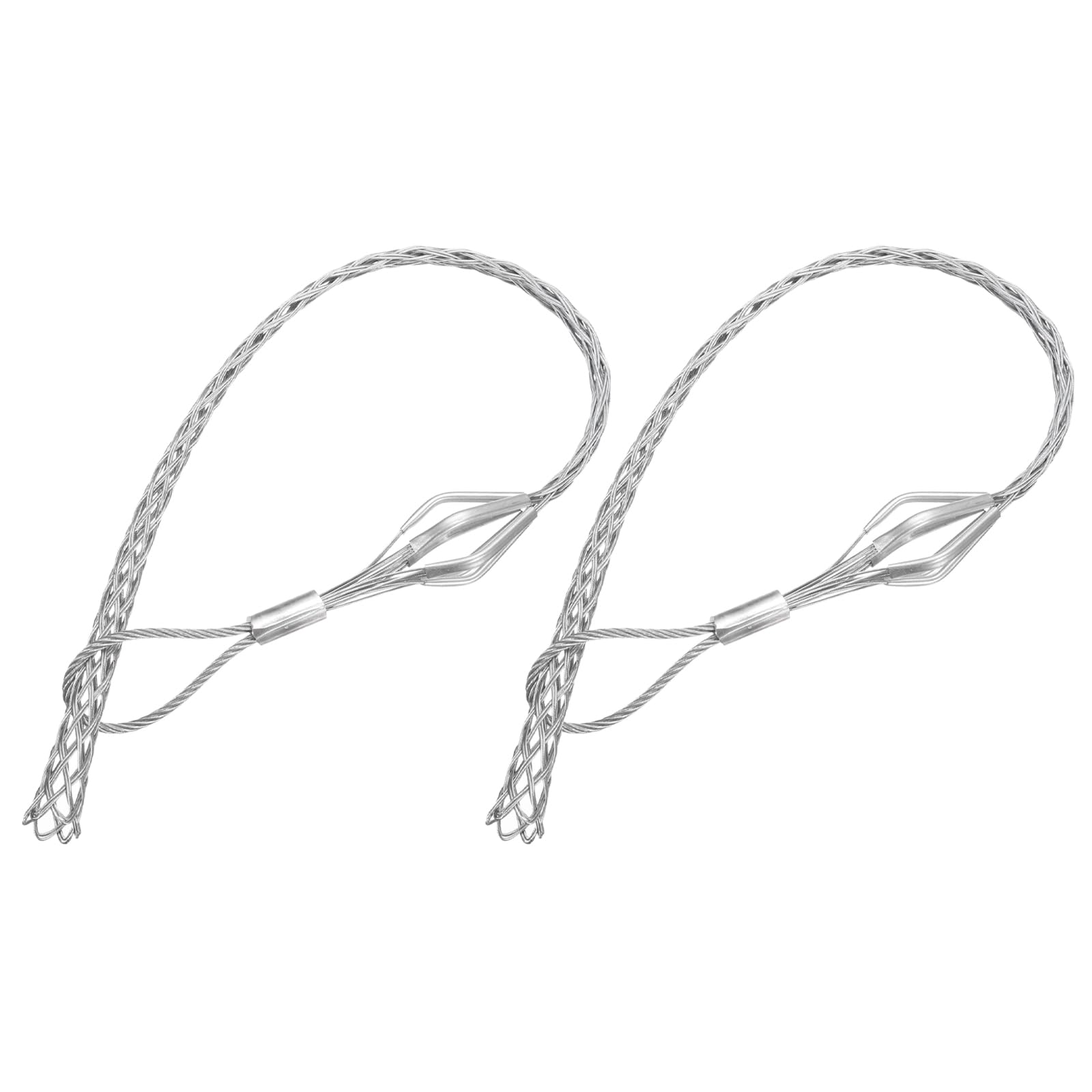 QUARKZMAN Fascetta di Trazione per Cavi 25-35mm, Tiracavi in Rete Metallico 90cm, Presa Singola in Acciaio Zincato per Cavi, Copertura Rete Liscia, 2 Pezzi (Argento)