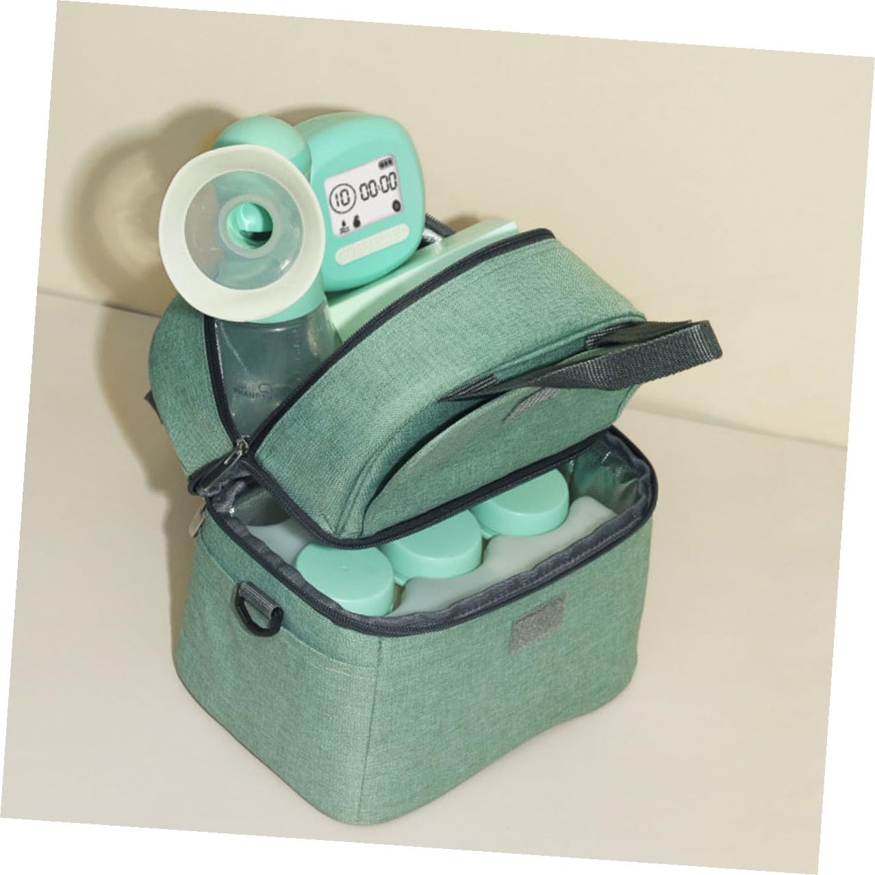 Vaguelly Bolsa para Leche Materna de Doble Capa Diseño Portátil y Cierre de Cremallera de Dos Vías, Material de Poliéster y Algodón Bolsillos Laterales y Trasero