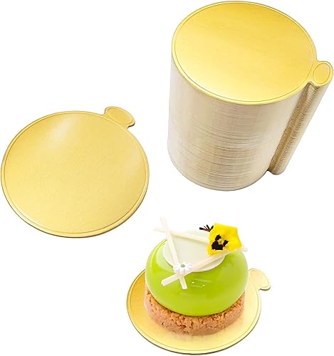 Mini tableros redondos para tartas de 3.5 pulgadas, base de mousse para cupcakes, 100 platos dorados para tartas del hogar, cocinas y panaderías