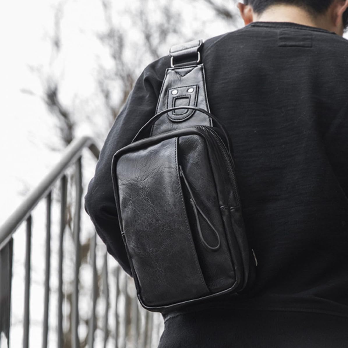 Hemoton Men's Crossbody Sling Bag for Travel and Outdoor Use, Stylish Pu Material with Comfortable Hands-free Design and Widened Belt Chest Pack for Business Casual and Leisure Activities