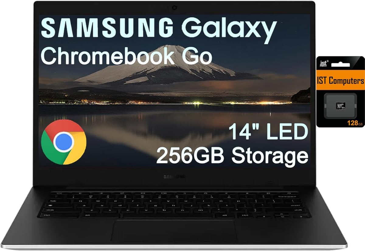 SAMSUNG Galaxy Chromebook Go Laptop (14" LED, Intel Celeron N4500, 256GB Storage (128GB eMMC+128GB SD Card)) For Home & Student, 12-Hr Long Battery, Spill-Resistant, Webcam, Wi-Fi 6, Chrome OS, Silver : Electronics
