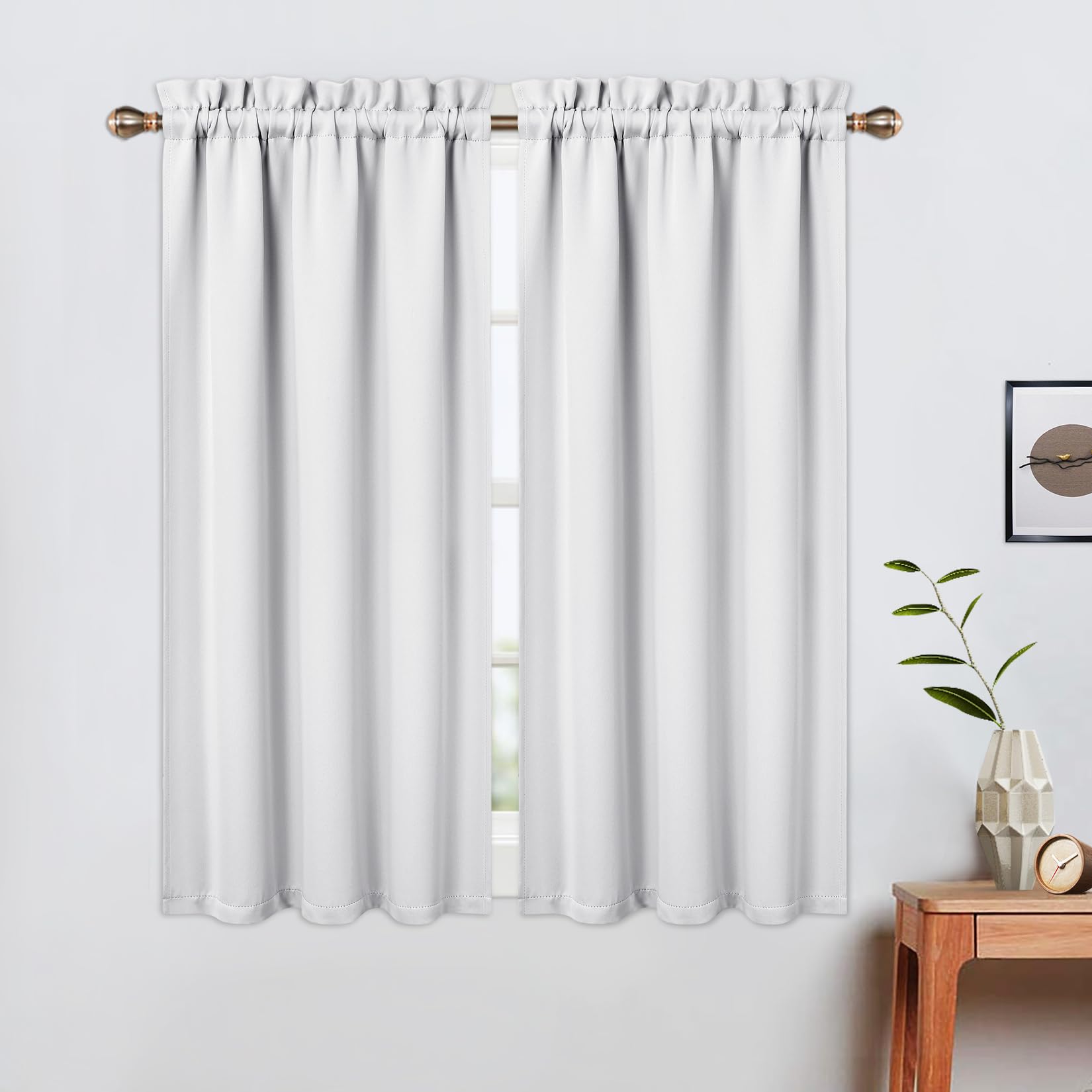Aptliton 2-Panel Blackout Short Curtains - Rod Pocket Cafe Tier, Strong Light Blocking for Bathroom/Small Windows/Kitchen, Easy to Install, Light Grey, 26“*45”