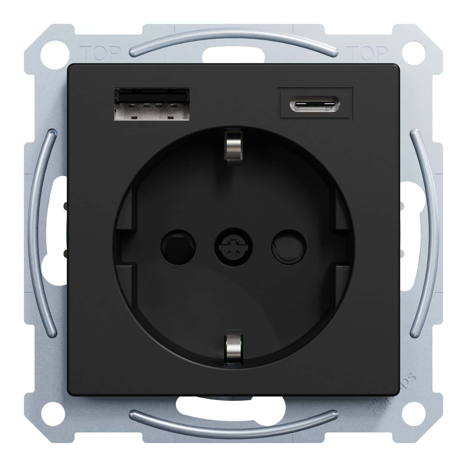 Schneider Electric Merten Schuko-USB-Steckdose, MEG2367-0403 | USB-A und -C, System M, schwarz matt