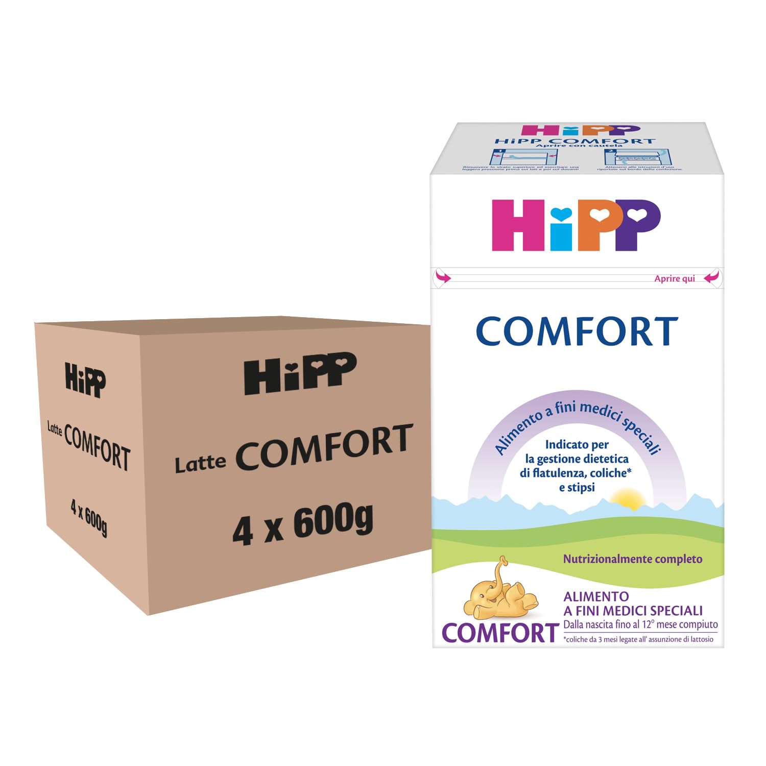 HiPP Latte Comfort in Polvere, Anti-Coliche, dalla Nascita Fino AI 12 Mese, 4 Confezioni da 600 gr, Latte in Polvere, Neonato, Latte in Polvere per Neonati