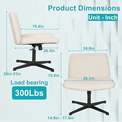 Miniatura 3 de BestOffice Silla cruzada cómoda, sin brazos, con patas cruzadas, silla de escritorio sin ruedas, silla de escritorio amplia ajustable giratoria para