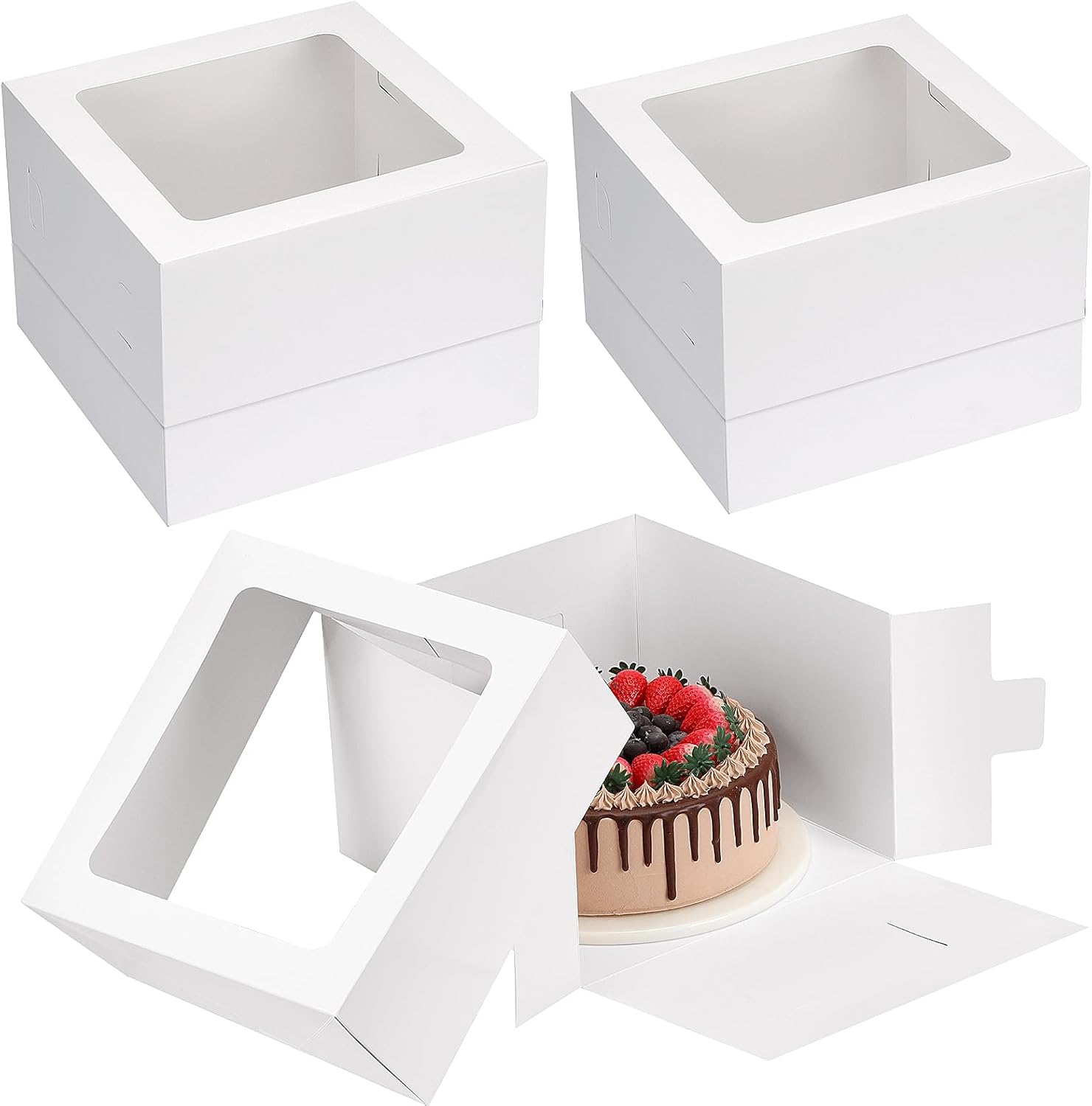 Moretoes 12pcs Cake Boxes, 10x10x8 12x12x8 Inches White Bakery Boxes