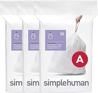 simplehuman Code A 90 Count, Dispenser Pack Custom Fit Liners, Drawstring Trash Bags, 4.5 Liter / 1.2 Gallon, White