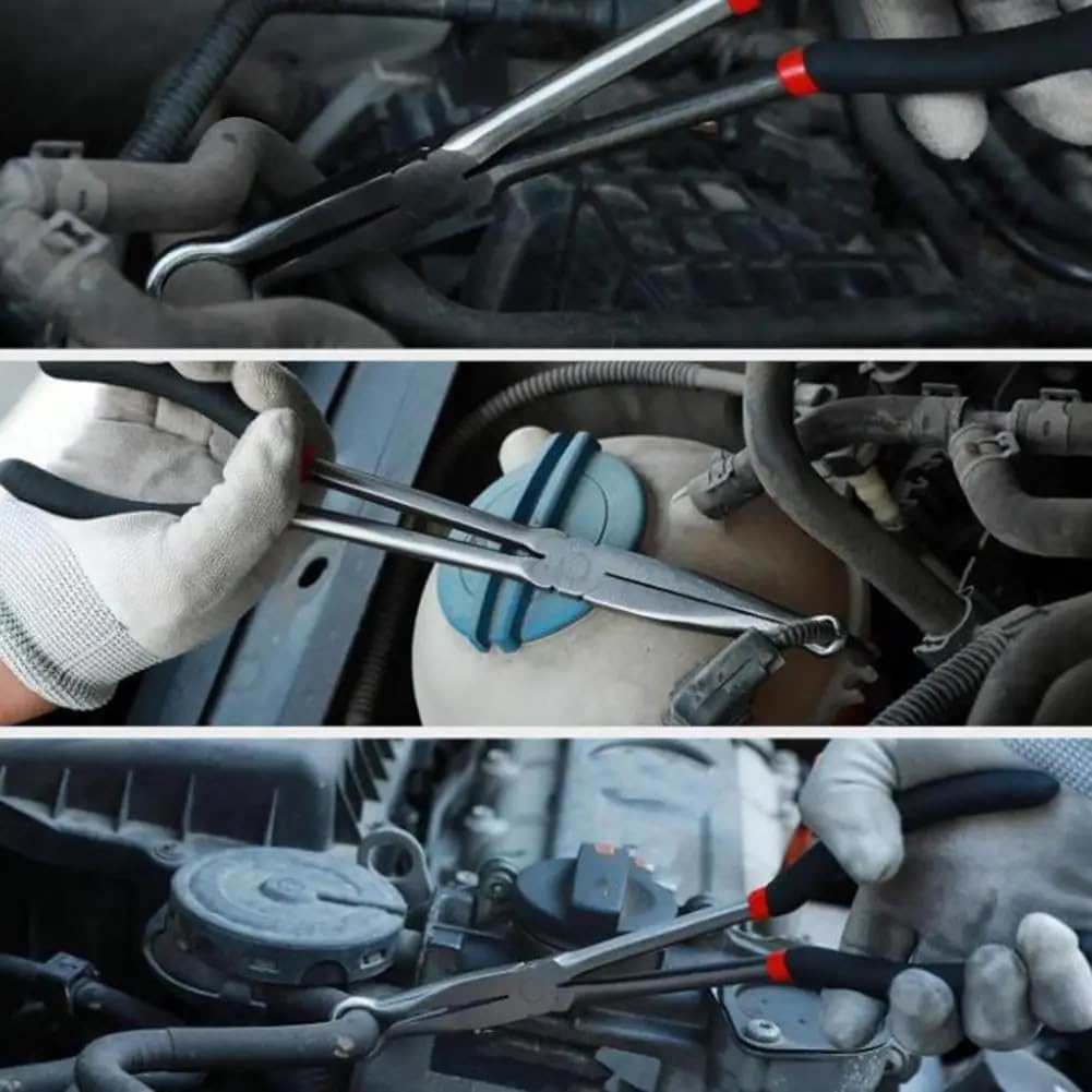 2Pcs Electrical Disconnect Pliers, 11" Automotive Electrical Disconnect Pliers Set, Radiator Hose Clamp Pliers Automotive, Long Spark Plug Removal Pliers for Electrical Connectors