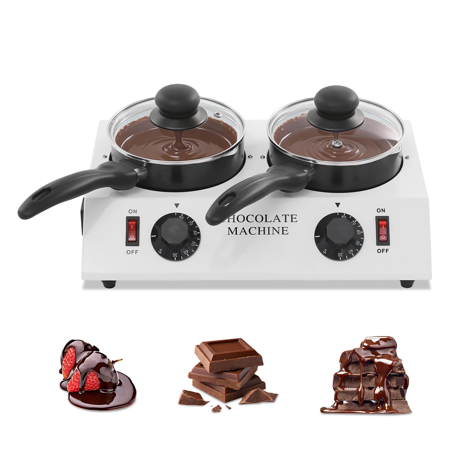 Charocean Chocolate Tempering Machine 86-185℉ Chocolate Melting Pot with Non-Stick Pot & PTC Heater, Professional Chocolate Melting Machine for Artisanal Baking, Cafes, UK Plug (2 Pots)