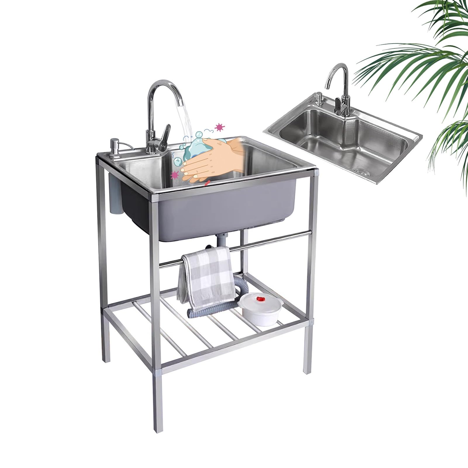 Fregadero utilitario de Acero Inoxidable de un Solo Seno con Kit de desagüe, estación Exterior Independiente para Lavar, lavadero, Cocina, Garaje y habitación.