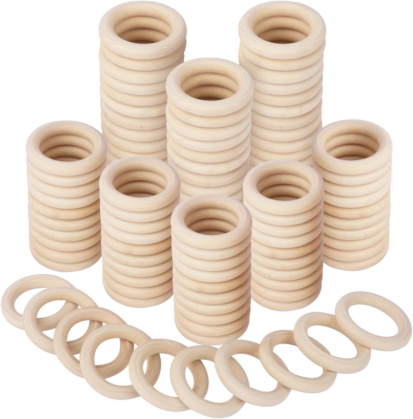 50 Pack 3.15 inch Unfinished Wooden Rings Natural, Wood Craft Rings for DIY Crafts, Jewelry Making, Macrame & Home Decor