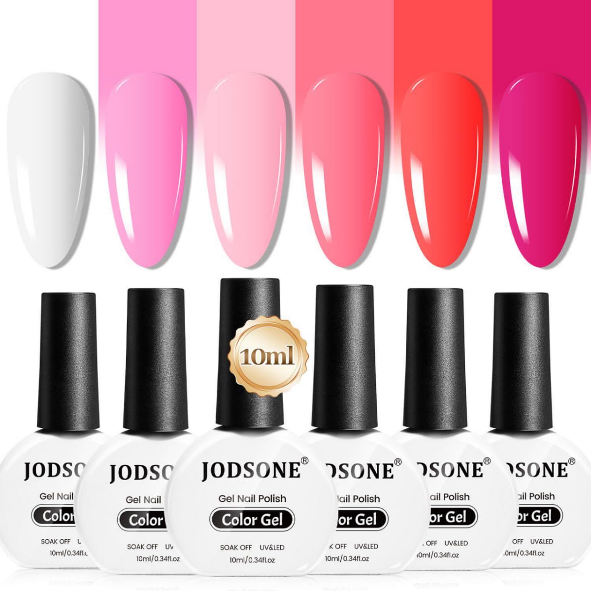 JODSONE 10ml 6 Couleurs Rouge Rose Rose Set de Vernis à Ongles Gel Toutes Saisons Set de Manucure Gel à Lampe U V pour Nail Art Séchage Rapide & Longue Durée Cadeaux de St Valentin pour Elle