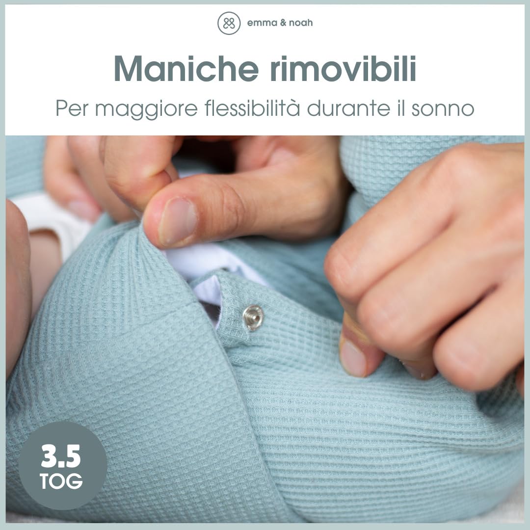 emma & noah Sacco nanna invernale 3,5 TOG, sacco a pelo per neonato, in diversi colori, in cotone biologico, certificato Oeko-TEX, maniche rimovibili, sacco a pelo per neonati (Essential beige, 60 cm)