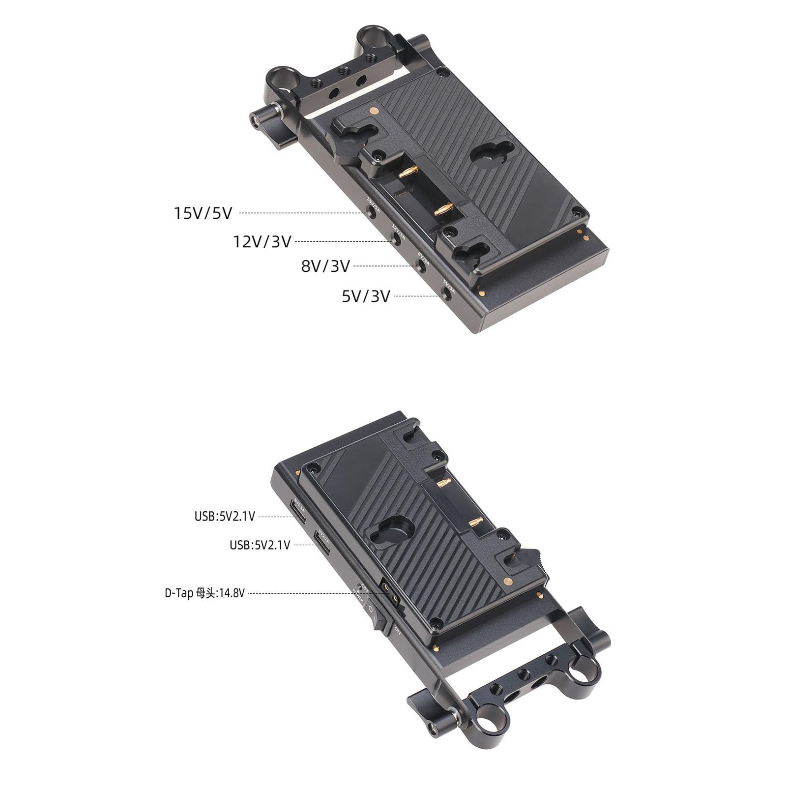 Placa Adaptadora Convertidora de Batería, D Tap 15 Mm Riel de Doble Orificio Abrazadera de Varilla Fija Placa Convertidora Adaptadora de Fuente de Alimentación, Salida USB Dual,