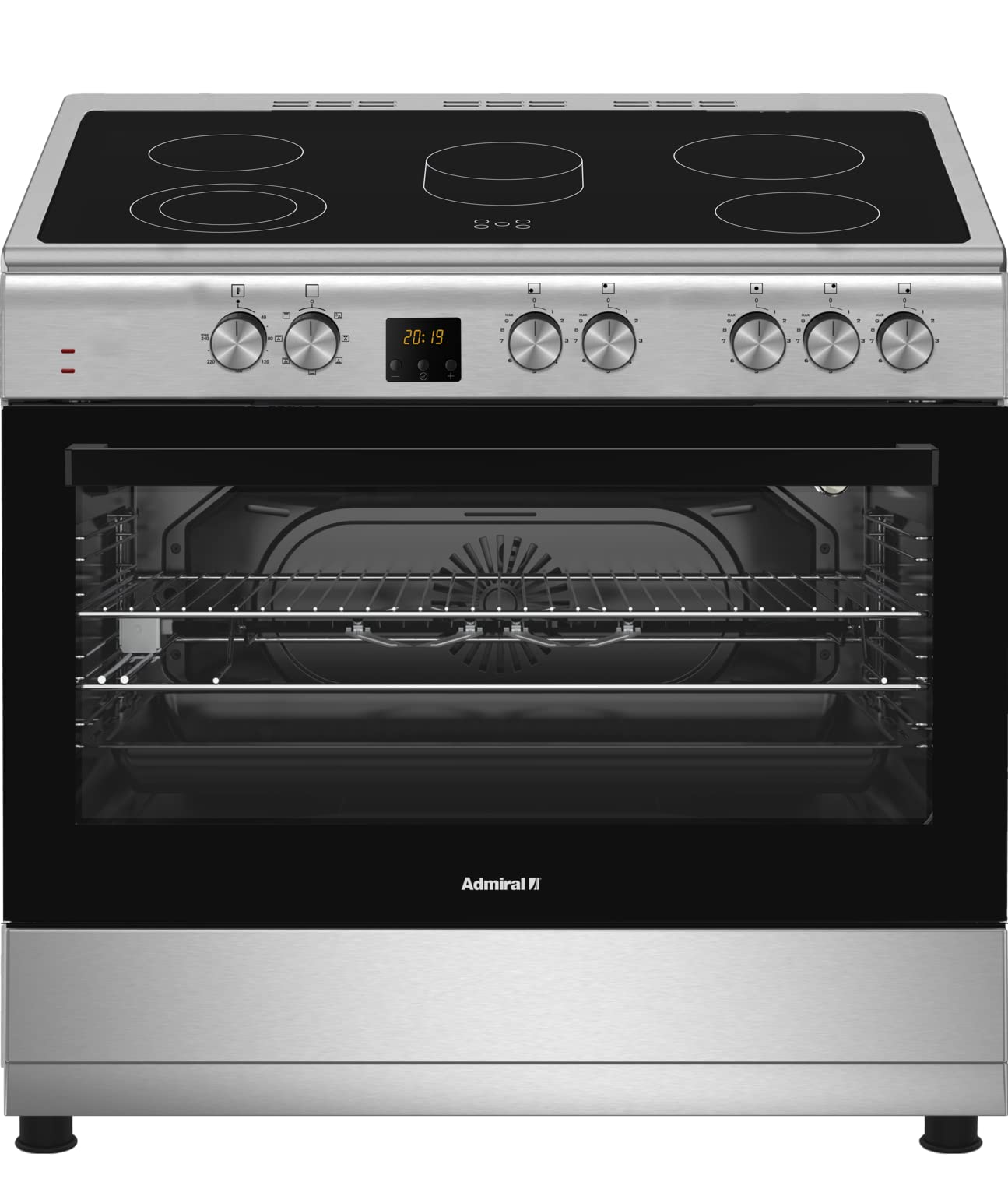Admiral Ceramic Electric Gas Cooker, 90 * 60cm, Embossed Panel, 5 Plates Black Ceran Stainless Steel Frame - ADVC9068VCTD (1 YEAR WARRANTY) - Made in Turkey