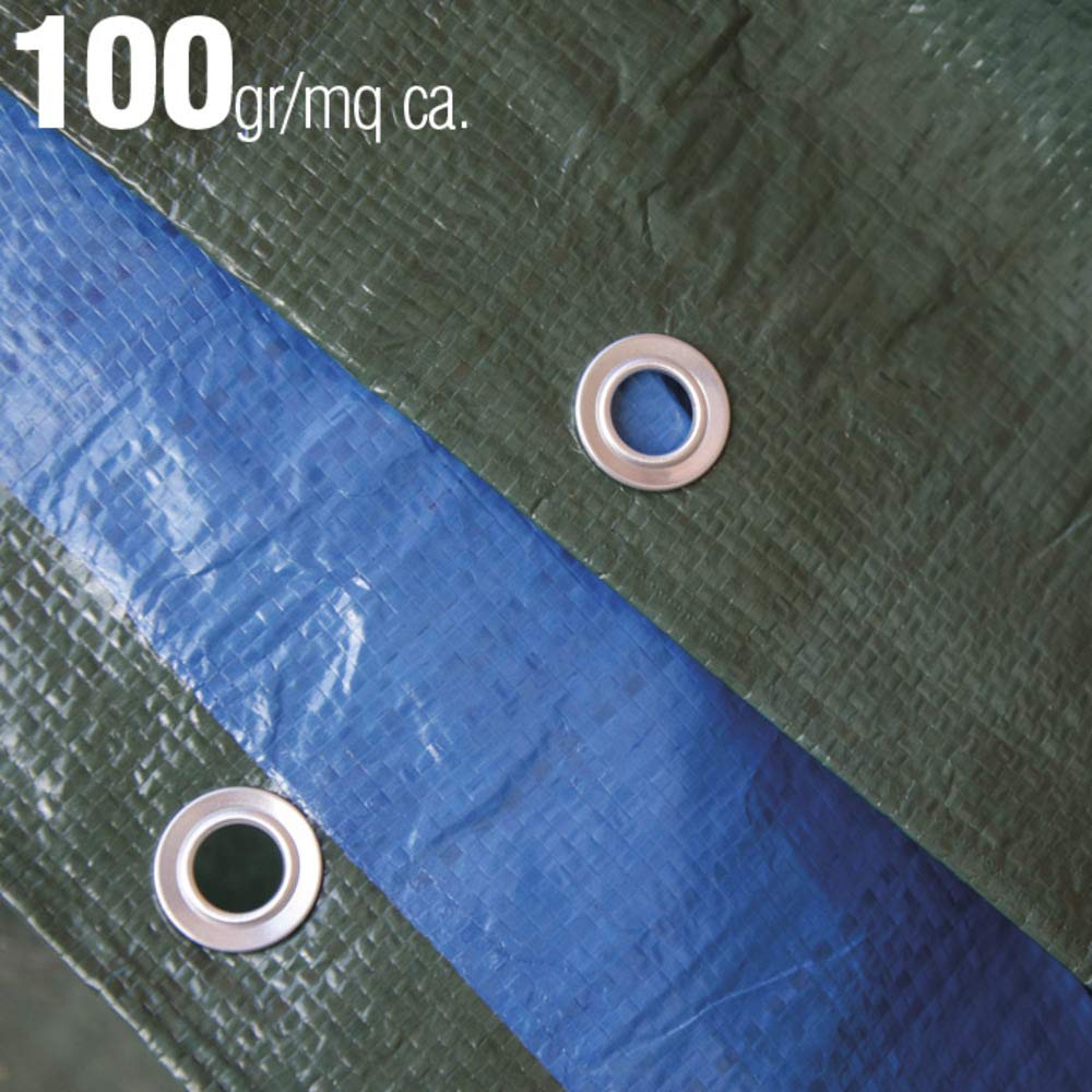 VERDELOOK | Telo Occhiellato Multiuso in Polietilene, 4x4 m, Verde/Blu, Telo per Coperture, Impermeabile, 100 g/mq
