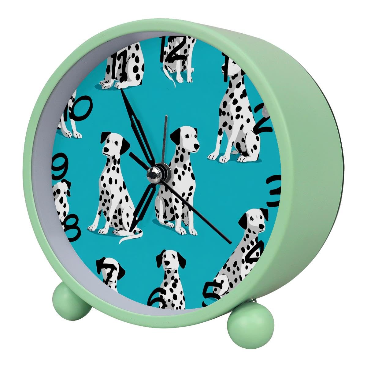 Luoweisi Analog Alarm Clock Dalmatian Dog, Silent Non-Ticking with Night Light, Battery Operated, Round Desk Alarm Clock for Office, Bedroom, Elderly, Adults, Children, Student Gifts
