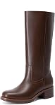 DREAM PAIRS Women's Knee High Square Toe Mid Calf Boots Retro Western Banana motorcycle Pull On Comfortable Low Block Heel Fashion Boots for Dress
