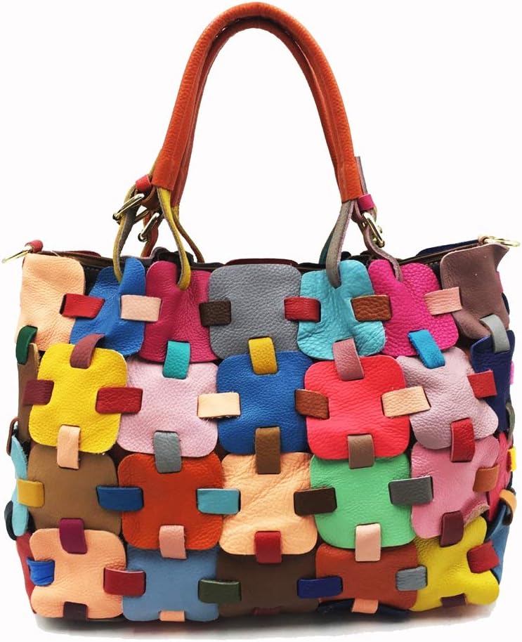 Women Multicolor Hobo Shoulder Bag Leather Random Colorful Splicing Tote Handbag