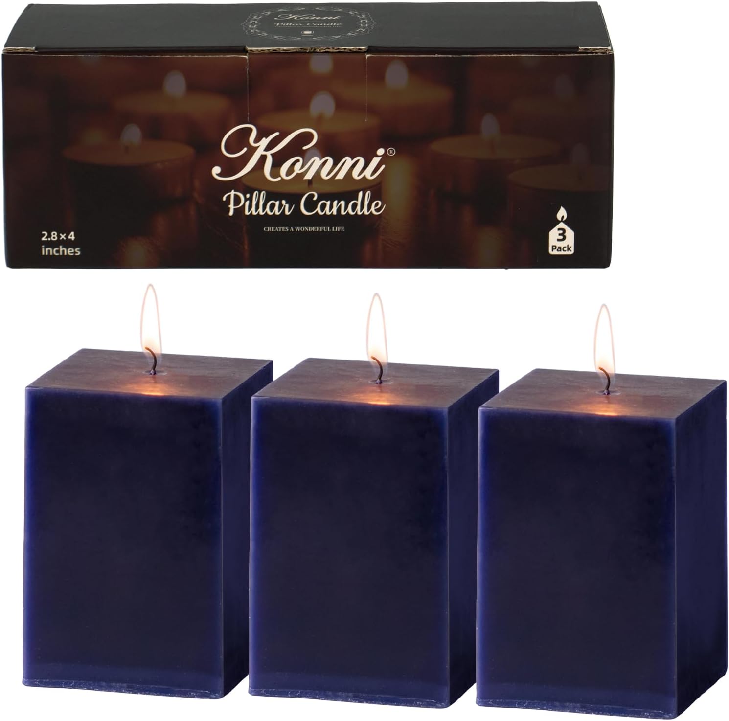 KONNI Pillar Candles Set of 3,2.8"X 4" Ivory Unscented Pillar