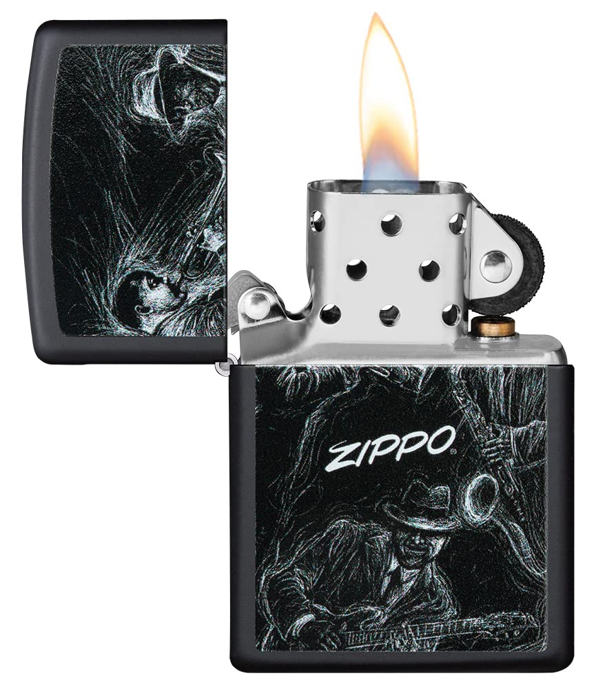 Zippo Briquet Tempête - Modèle Jazz Musicians - Finition Noire Mate avec Color Image - Rechargeable - Réutilisable - Design Coupe-Vent - Coffret Cadeau - Fabriqué aux États-Unis