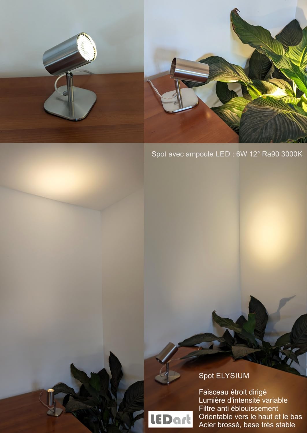 Foco de mesa ELYSIUM GU10, 8 W, haz de 20 °, Ra97, lámpara de diseño, efectos luminosos, iluminación de precisión y cuadros (3000 K)
