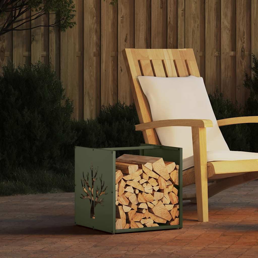 Leñero Verde Oliva 40x40x40 cm Acero Laminado en frío,Casa y jardín,Accesorios para hornos de leña y chimeneas,Bolsas y Soportes de leña,5.05kg-864246
