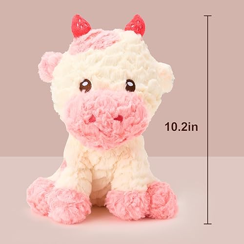 Miniatura 2 de ANICCO LAB Animal de peluche de vaca de fresa rosa, lindos juguetes de peluche de vaca sentada, animales de peluche suaves para niñas, niños y