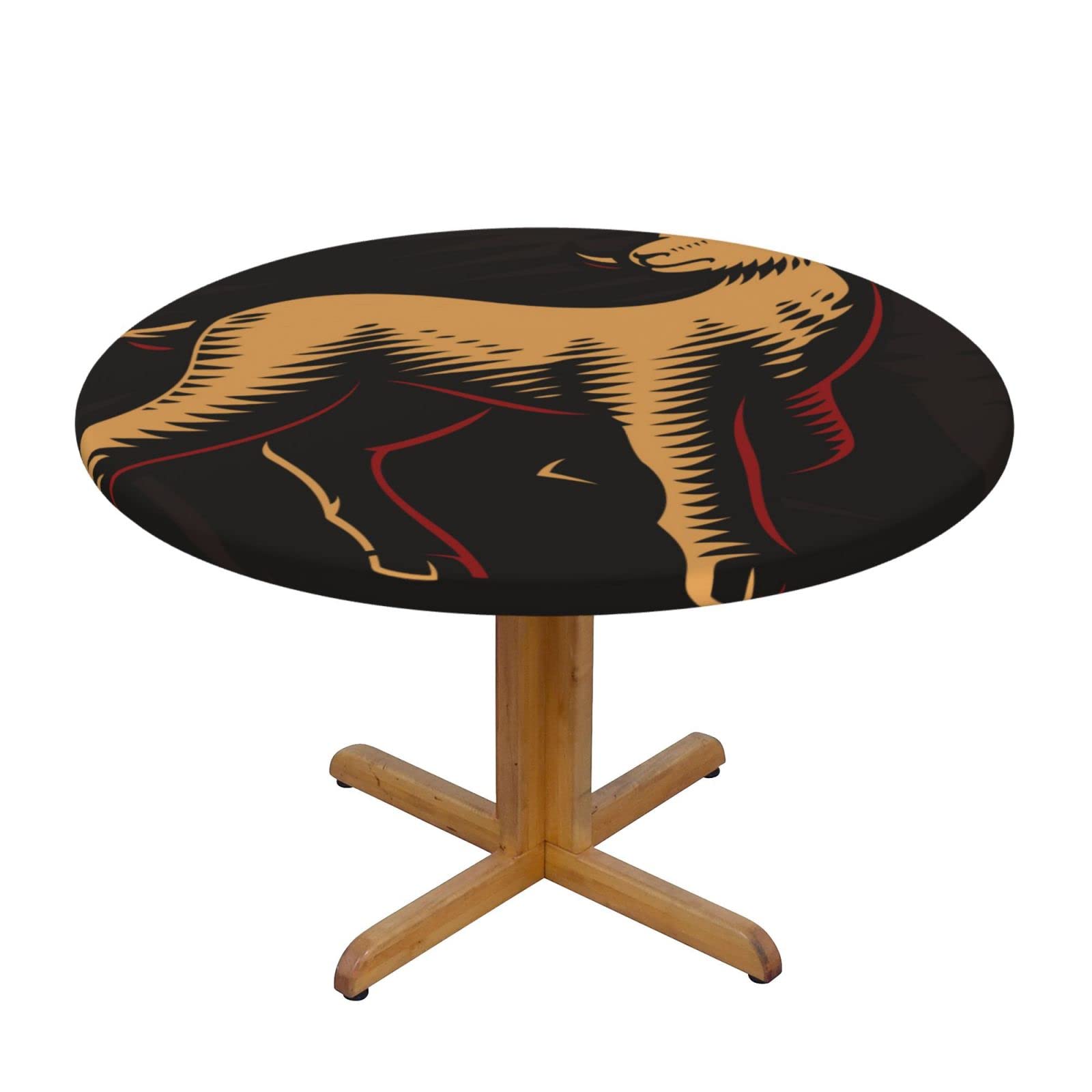 Lsjuee Round Fitted Tablecloth 45-50in Elastic Edged Table Cloth for Kitchen Dining Party Home Decor - Aries Zodiac Sign Black