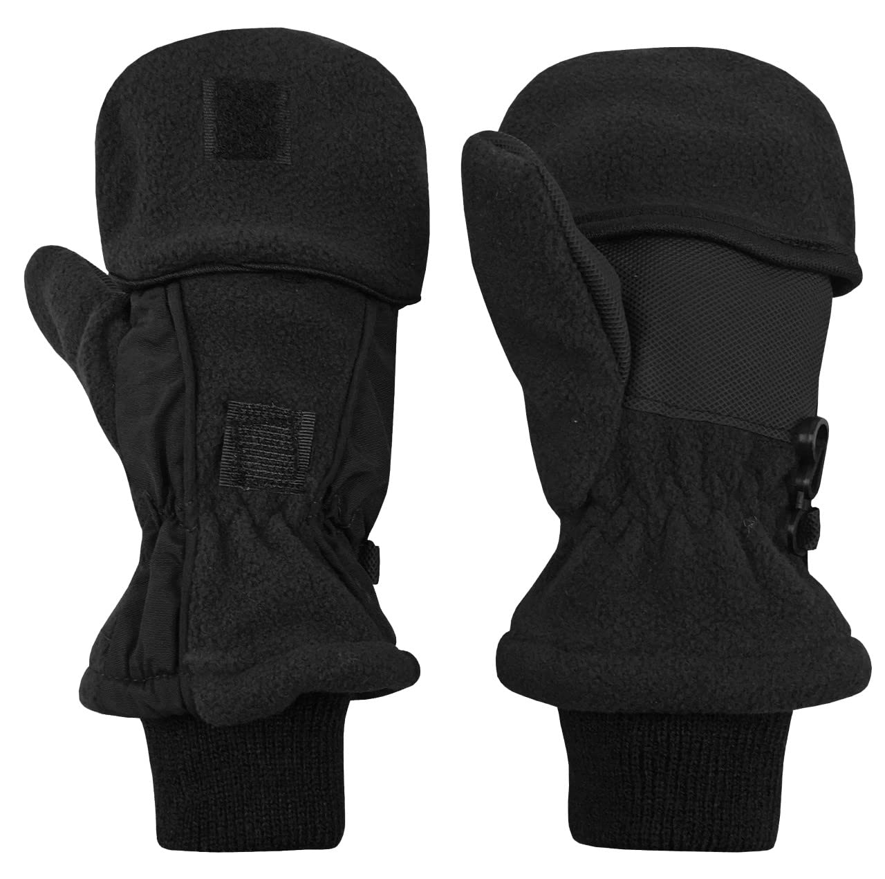 N'Ice Caps Kids Fingerless Glove Mitten Converter Winter Warm Thinsulate Lined (8-10 Years, Black Solid)