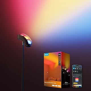 Govee Torchiere LED Floor Lamp, RGBWWIC 3-Zone Control Standing Corner Lamp, Works with Matter Alexa, 77 Scenes, Music Sync, 170cm Black Uplighter Floor Lamps for Living Room Bedroom Ceiling Lighting