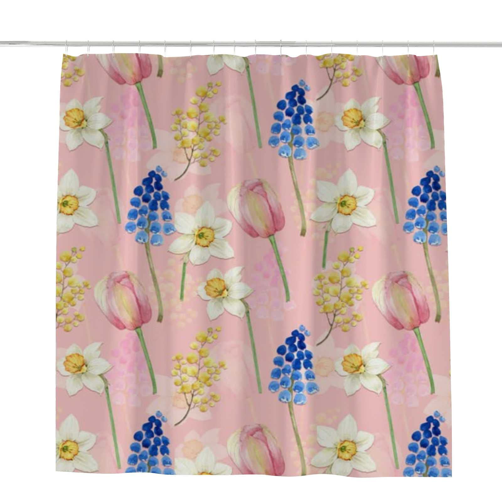 Rideau de douche lavable en machine polyester imperméable fleurs aquarelles 182x183