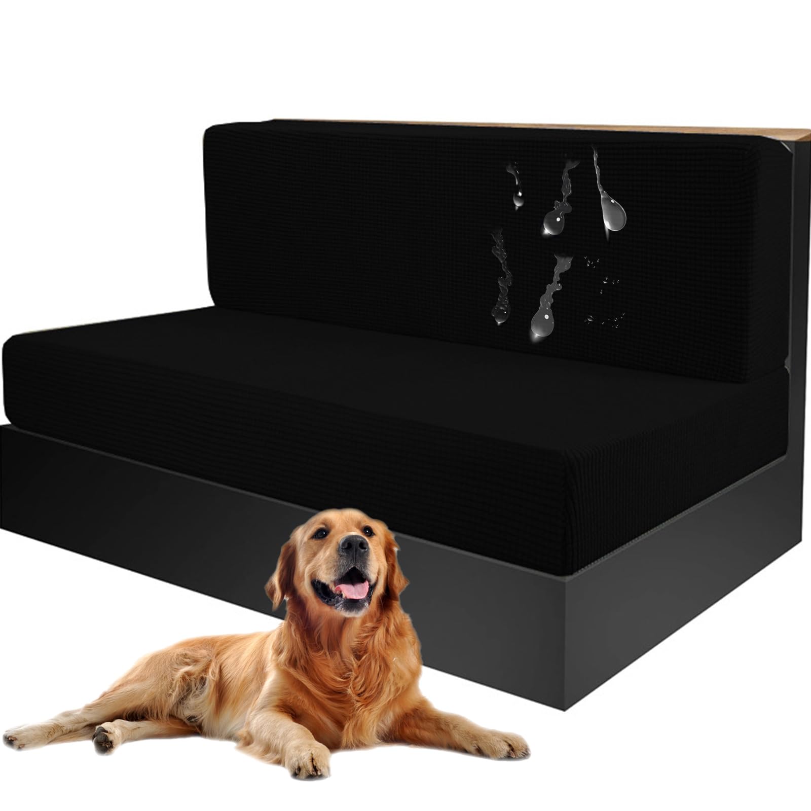NNSMUN 2 Pieces RV Dinette Cushion Covers Stretch, Camper Seat Cushion Bench Slipcovers with Backrest Cover Sofa Cover for indoor and outdoor (Black,Large)