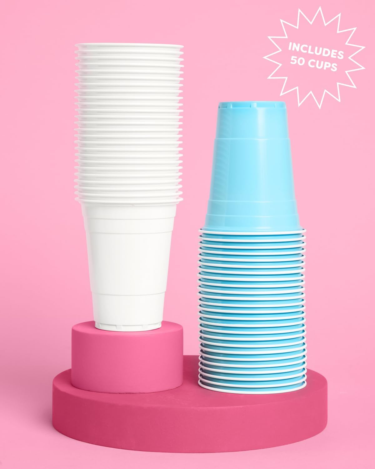 xo, Fetti Blue + White Plastic Cups - 50 Disposable 16 oz Cups | Bachelorette Drinkware, Baby Shower Tablescape, Birthday Party Supplies, Something Blue Bridal Decor