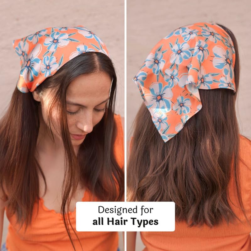Image of Hair Drama Co. Elastic Bandana Head Scarf for Women | Silk Satin Head Wrap Bandana Scarves | Boho Style Statement Headband Stylish Design | All Day Wear Scarves | Hair Scarf Accessories