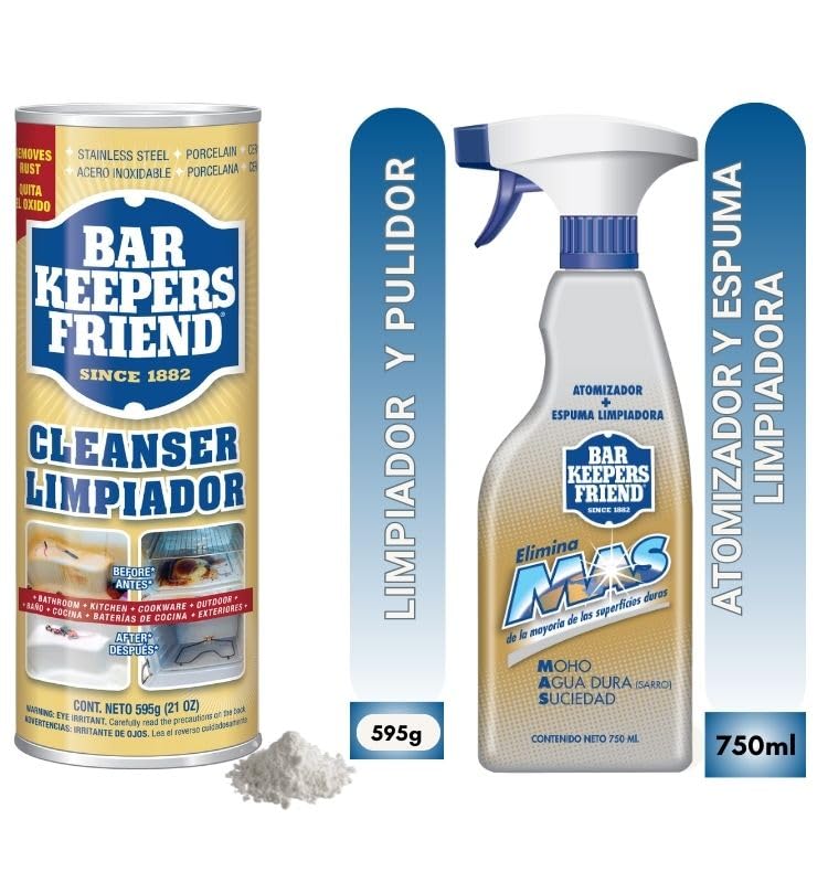 Bar Keeper's Friend Combo Pack - Spray and Foam Cleaner 25.4 oz & Powdered Cleanser 21 oz