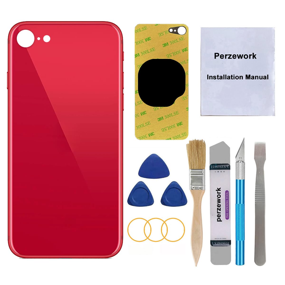 OEM Rear Back Glass Replacement for iPhone SE 4.7 inches (Red) 2020 Second Generation and 2022 Third Generation with Repair Toolkit