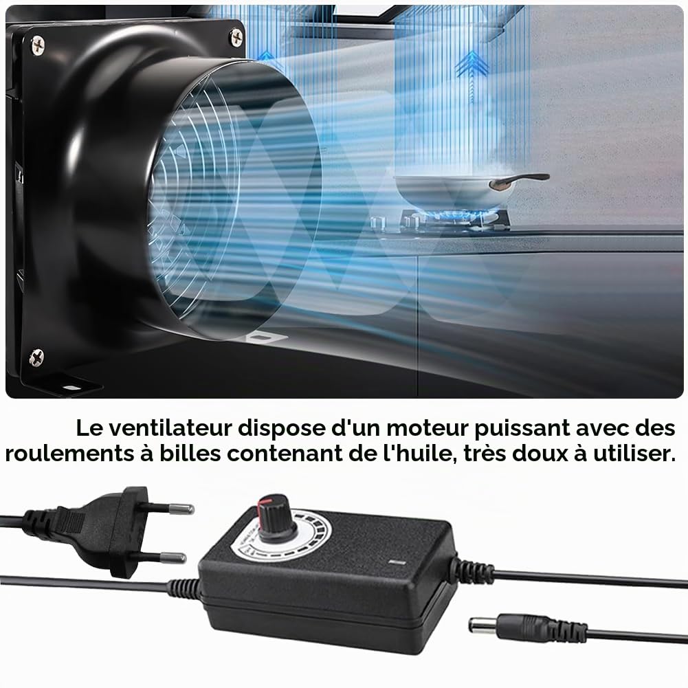 Extracteur d'Dair 100mm de gaine en ligne, Extracteur Air Chaud DC 12V avec variateur de vitesse, Ventilation Extracteur Dair pour cuisine, serre, salle de bain, circulation de l'air, PC