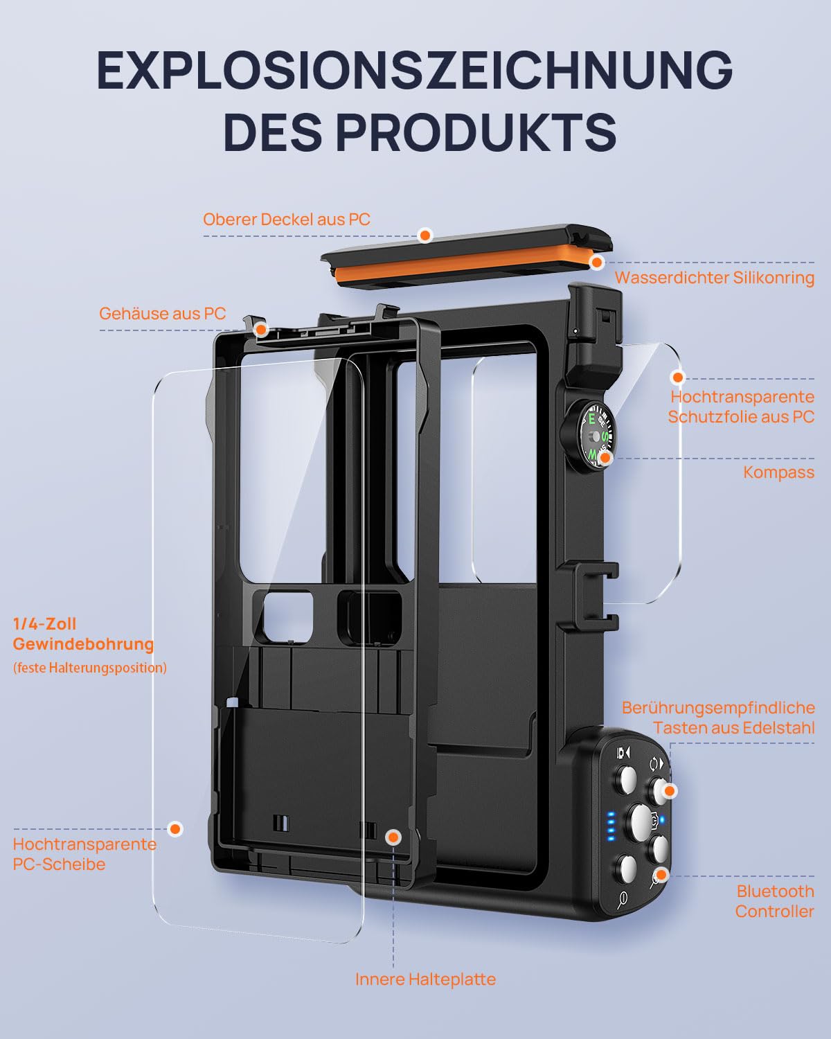 Unterwasser Handyhülle, IPX8 15m/50ft, Kompatibel mit Bluetooth