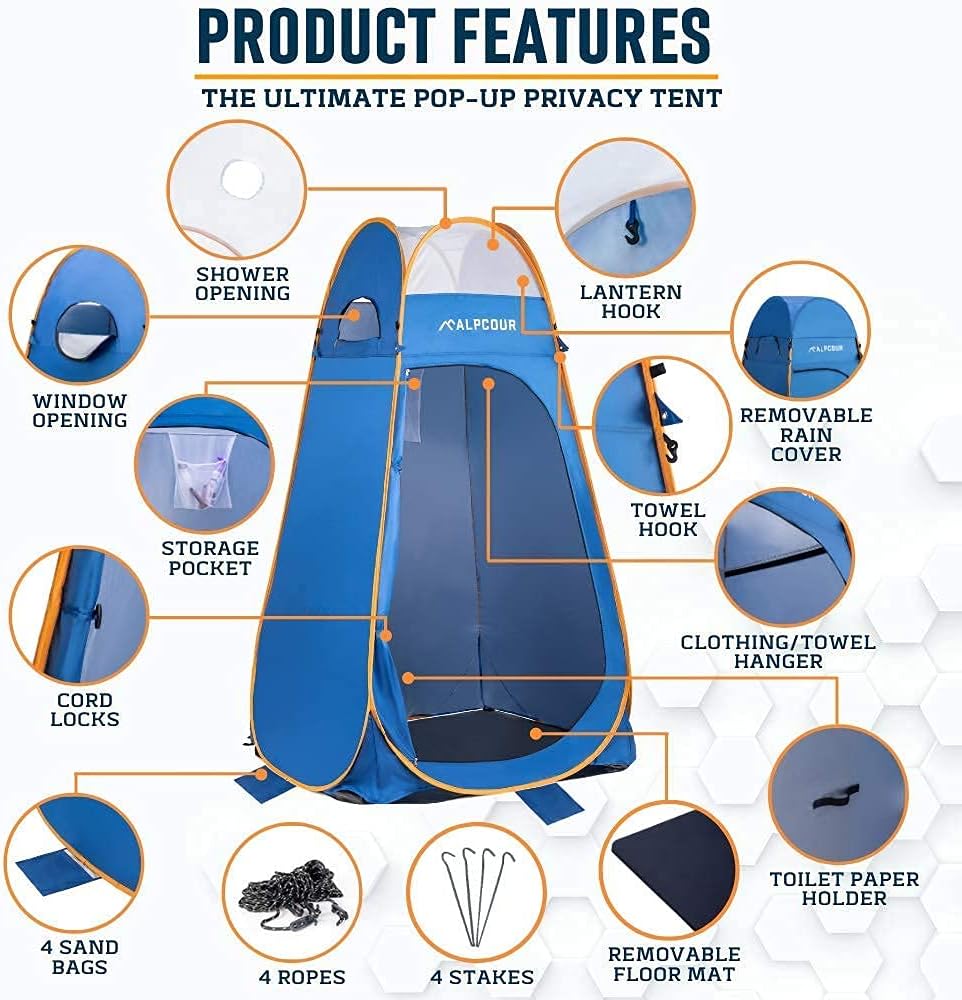 Alpcour Portable Toilet w/Portable Sink & Portable Pop Up Tent – Compact Indoor & Outdoor Commode w/Travel Bag for Camping, RV, Boat & More – Privacy Tent for Portable Toilet, Shower and Changing Room