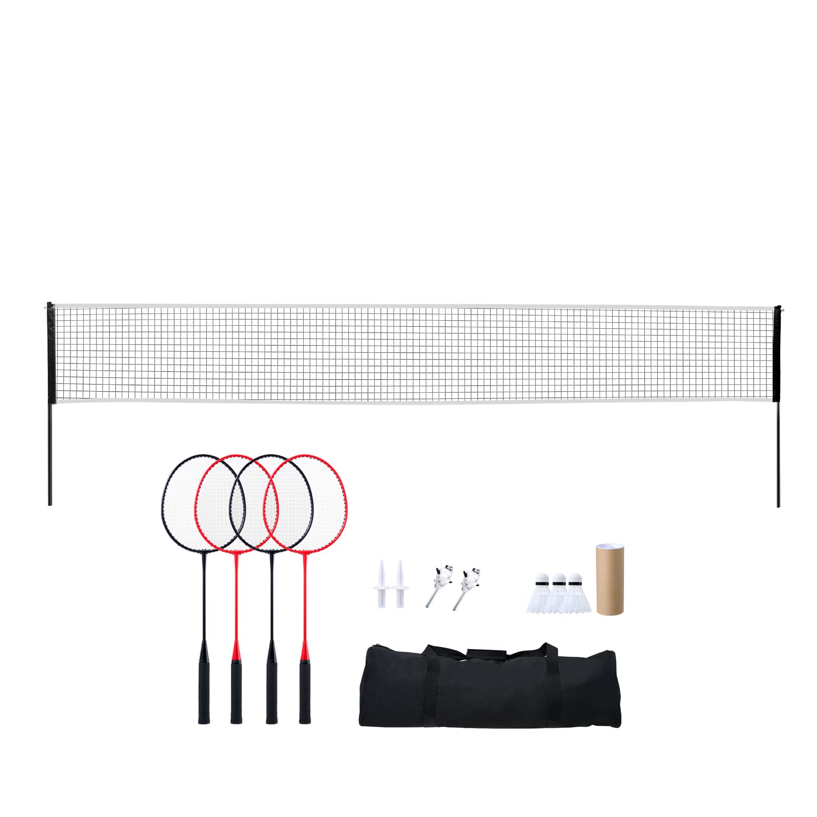 Happybuy Badminton Net Set, Portable Outdoor Equipment with Poles, Rackets, Shuttlecocks & Carry Bag for Beach or Backyard