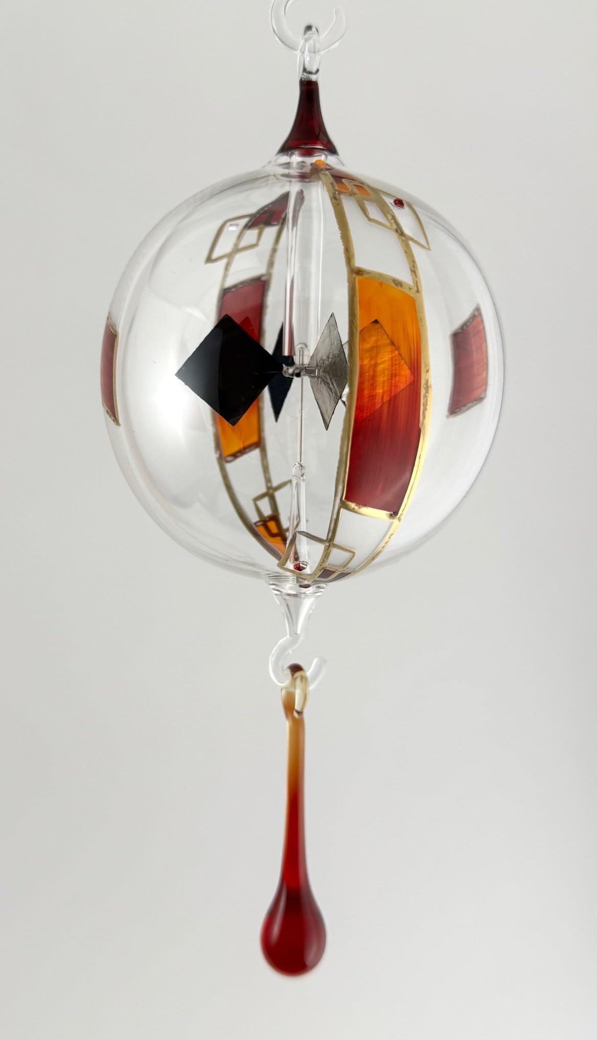Lichtmühle zum Hängen, Solar-Radiometer, Lichtspiel, Sonnenkugel, Glasbläserkunst, Glasmalerei faszinierender, einzigartiger, bezaubernder Fensterschmuck mit Glastropfen 9x20 cm