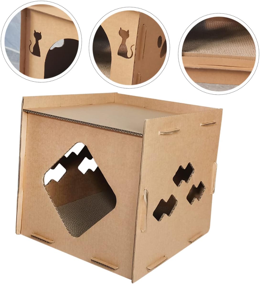 Cat Cardboard House and Scratch Pad Corrugated Cardboard Cat Scratcher Lightweight and Easy to Assemble for Play and Grooming