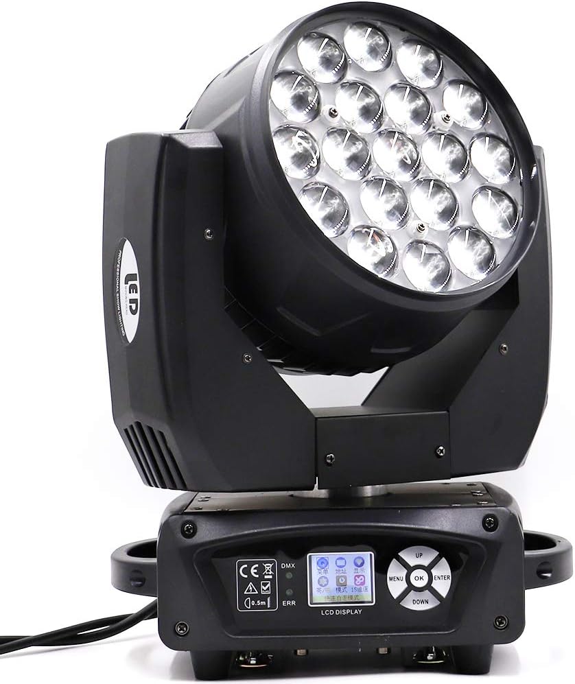 19x15W Zoom Beam Wash Moving Head Light for Stage Lighting Effect with RGBW 4in1 LED and DMX Control Dj Disco and Nightclub (1Pack) Color Mixing