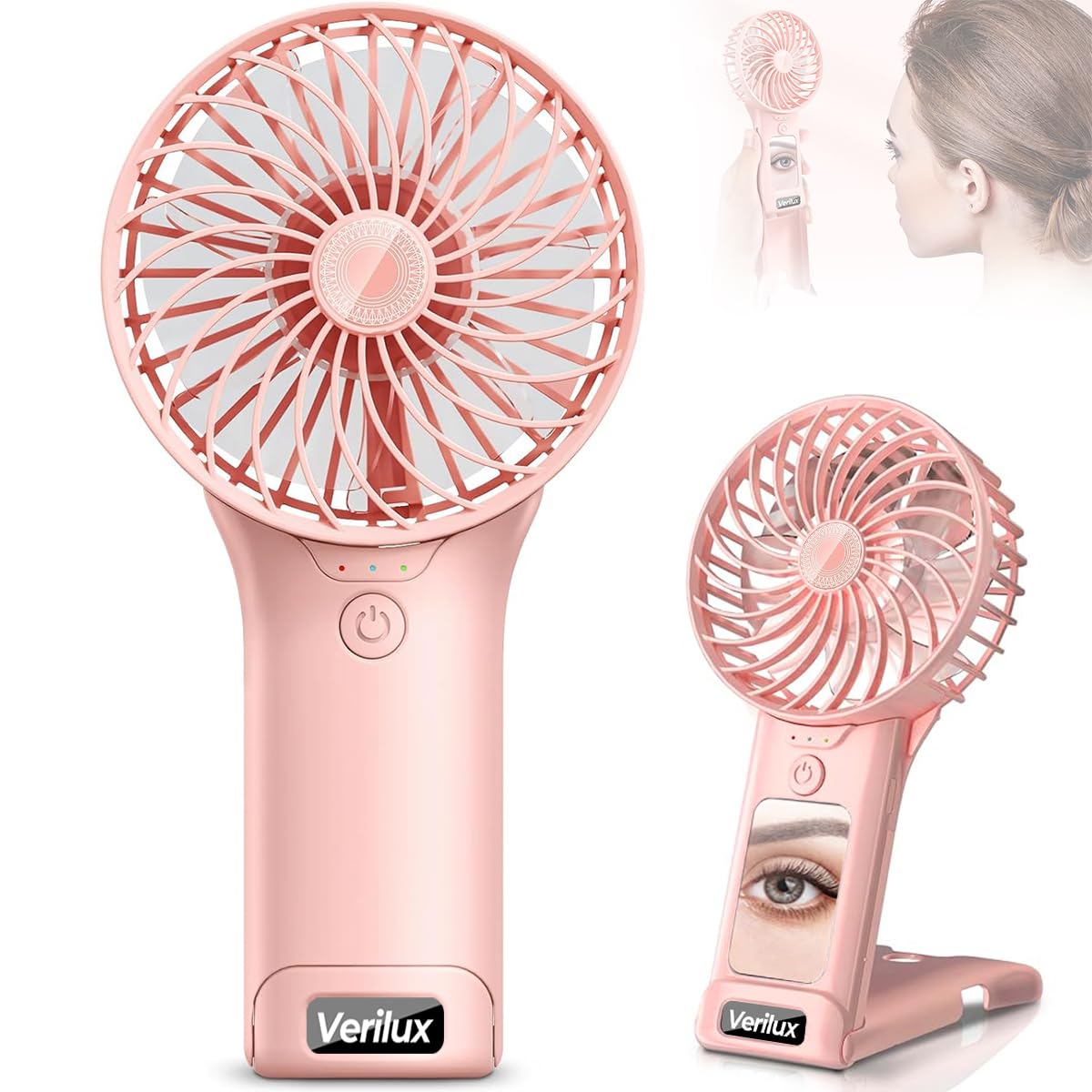 Verilux® Hand Fan with Mirror, 4-Speed Rechargeable Mini Fan with Foldable Stand, Lasting Max 20Hrs Working Time, Portable Fan for Girls Women Office Traveling Outdoor (Pink) (B0D17VPY6B) Amazon Price History, Amazon Price Tracker