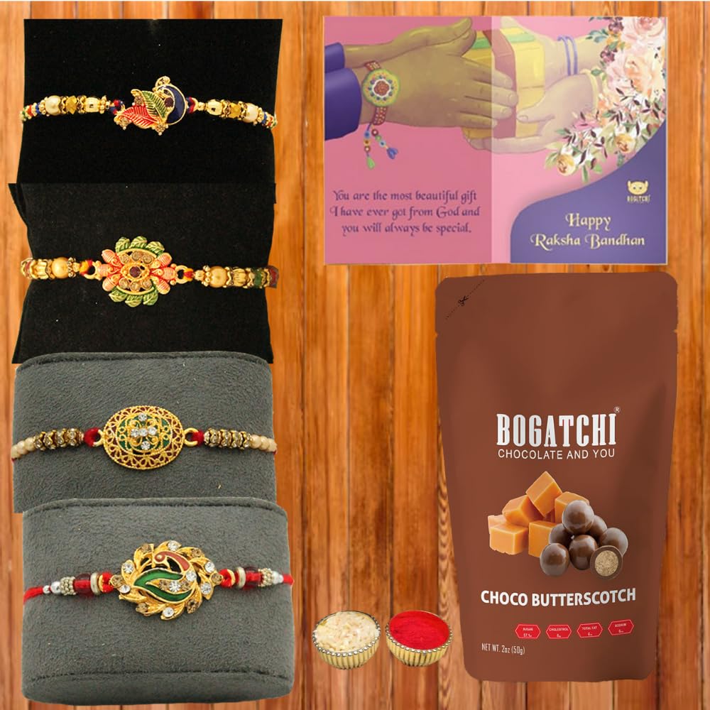 BOGATCHI Rakhi Chocolates Free with Set of 4 Gold Plated Rakhi for Brother + Free roli chawal and Rakhi Cards (B07VDVNFLJ) Amazon Price History, Amazon Price Tracker