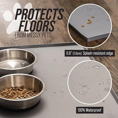 Leashboss Splash Mat M/L Dog Food Mat with Tall Lip, Dog Bowl Mat for Food and Water or Fountain, Non Slip Waterproof Silicone Pet Food Mat for Dogs and Cats (ML - 51 x 33 cm, Beige) - Pet Feed Mat - Image 3