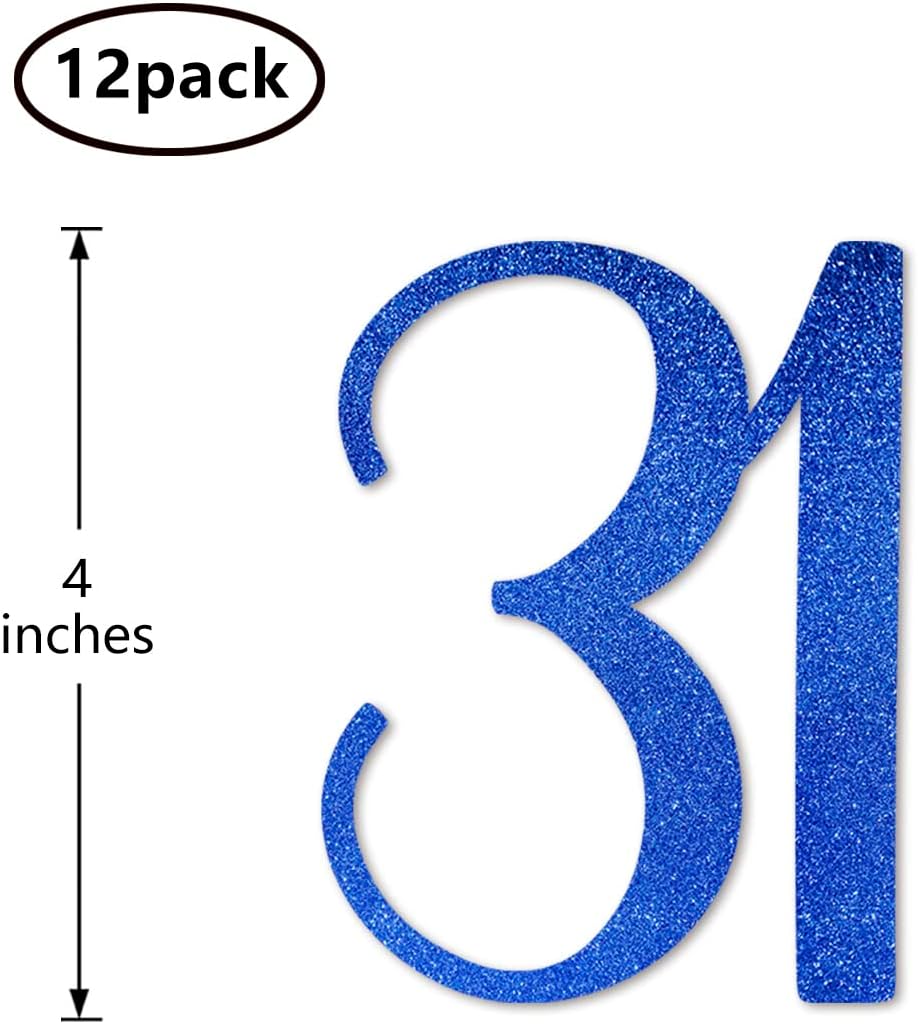 Blue Glitter 31st Birthday Centerpiece Sticks, 12-Pack Number 31 Table Topper Anniversary Party Decorations - Image 2