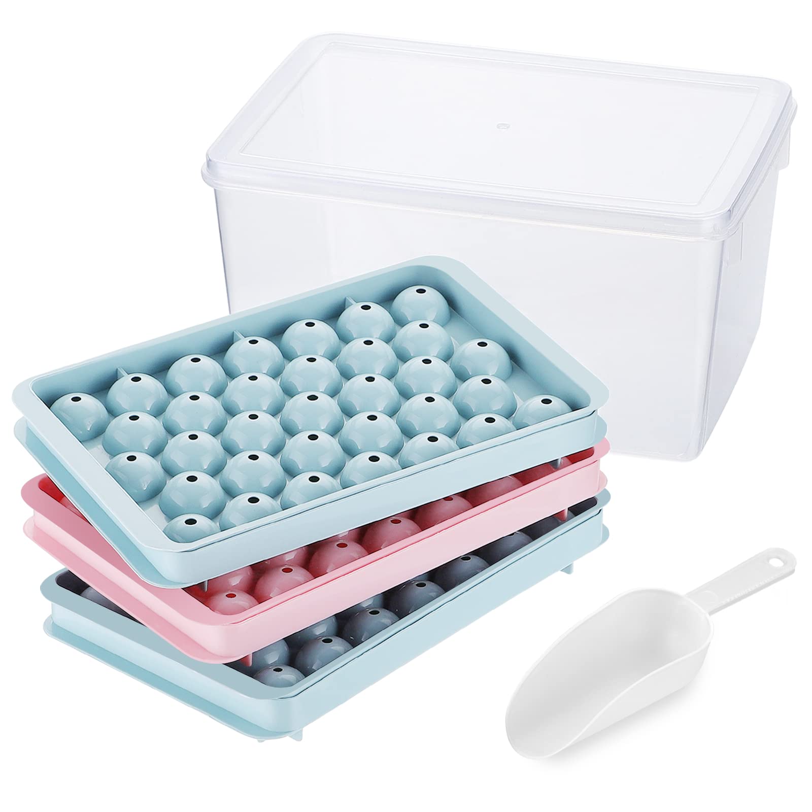 Firelex Mini Ice Cube Trays 3 Packs 99 Round Ice Balls Maker for Freezer with Ice Container Bin Scoop for Drinks Coffee Juice Jelly