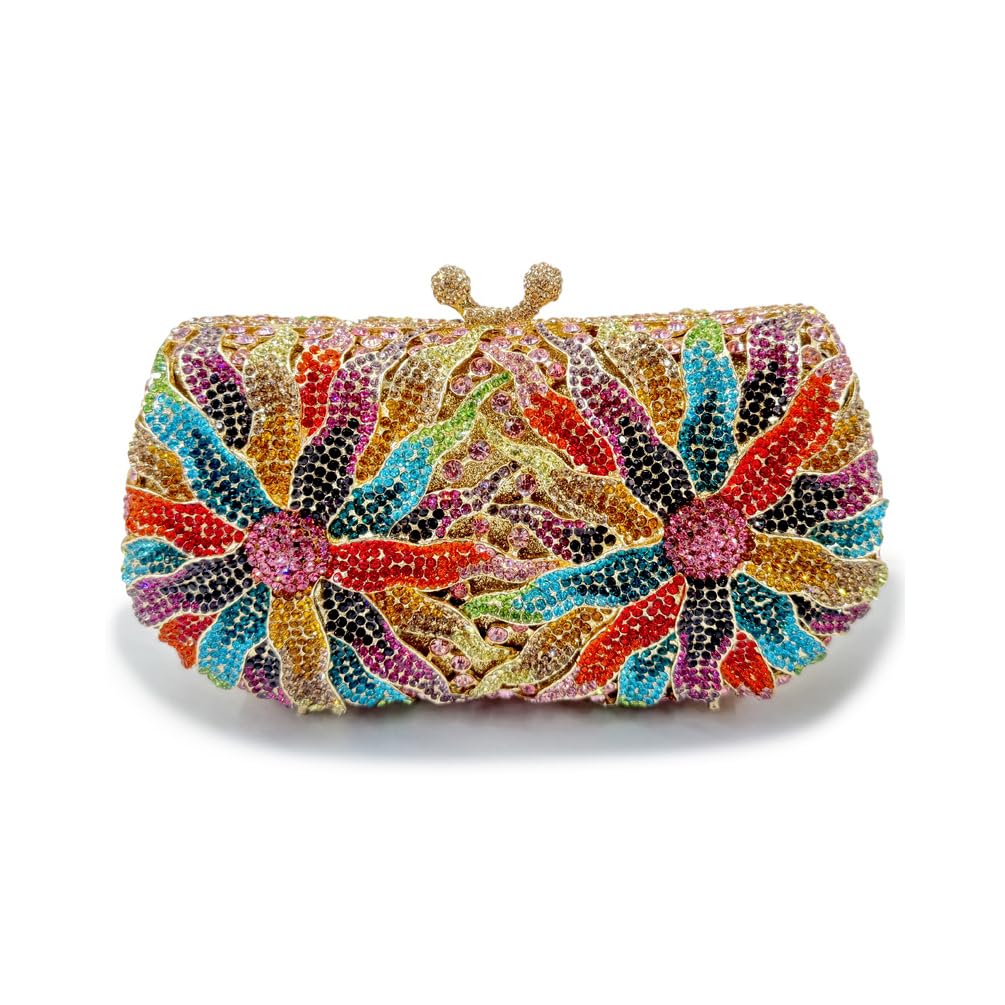 QMLGB Glitter Women Rhinestone Flower Clutch Purse Diamonds Evening Bag Crystal Wedding Clutch Handbag for Prom Cocktail, Multicolor